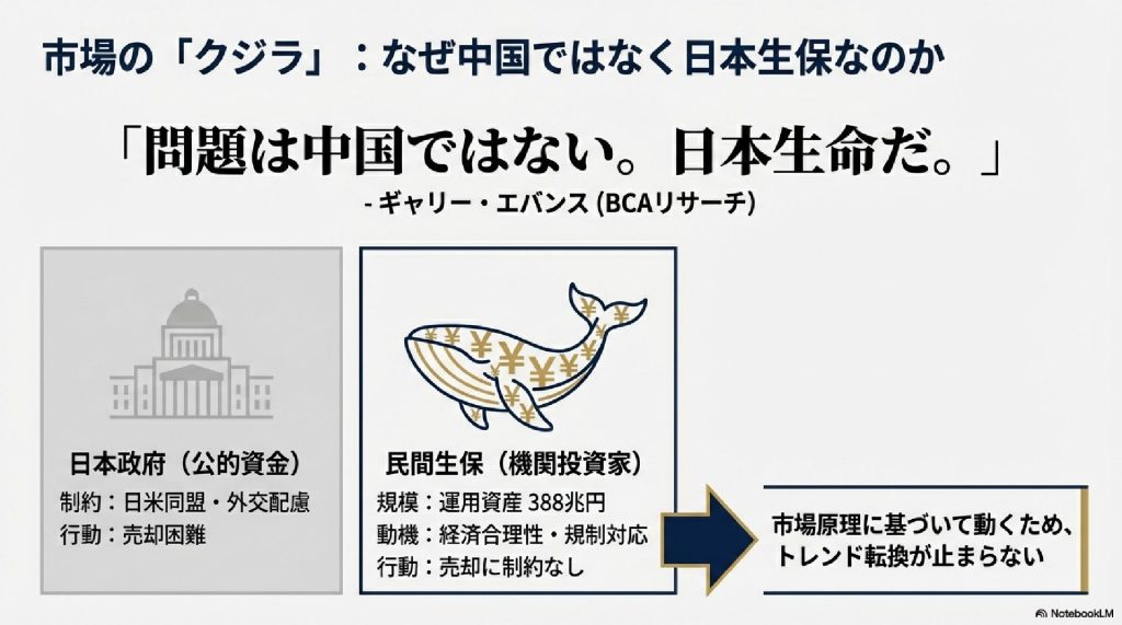 市場の「クジラ」：なぜ中国ではなく日本生保なのか