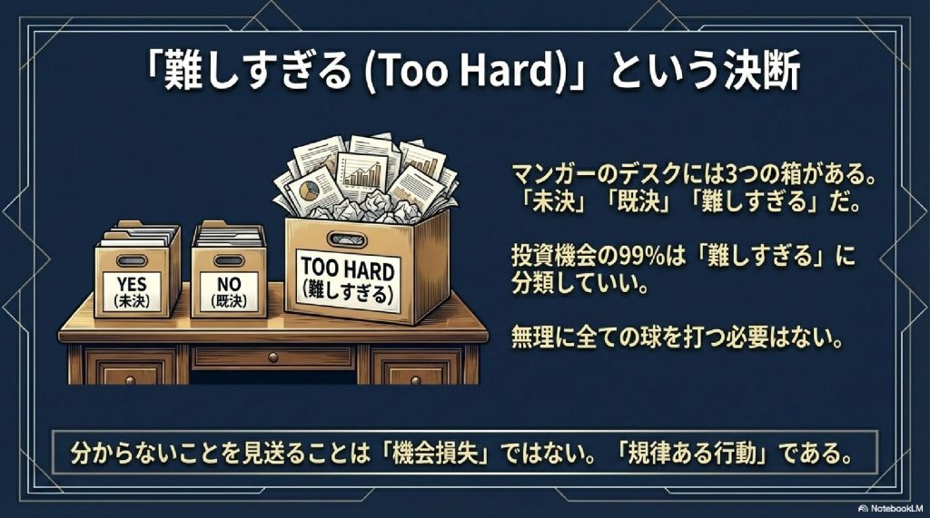 99%は見送っていい：「難しすぎる（Too Hard）」という決断