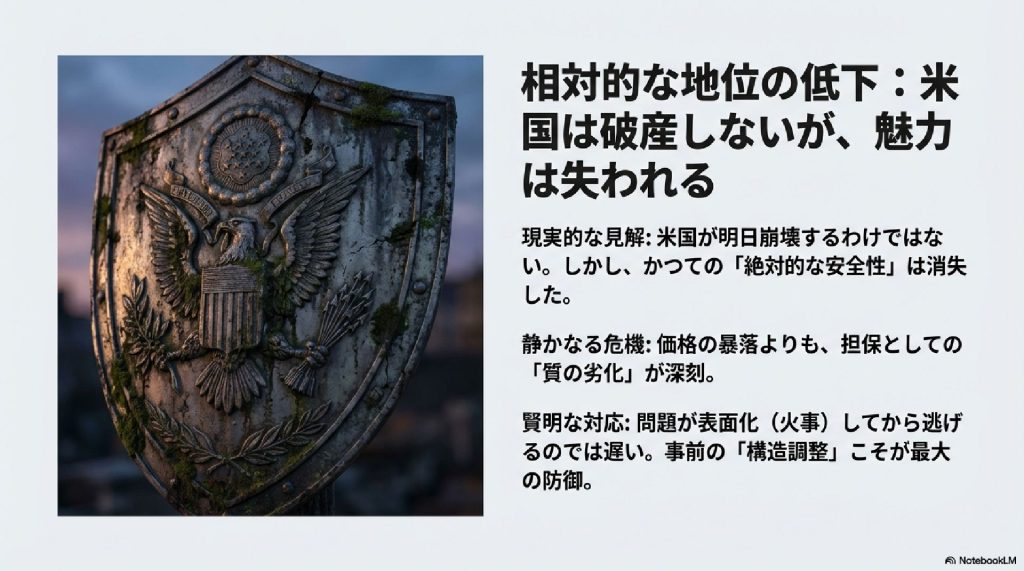 相対的な地位の低下：米国は破産しないが、魅力は失われる