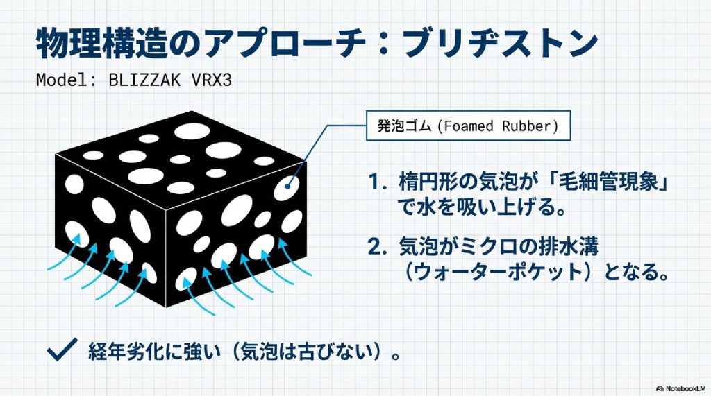 物理構造のアプローチ：ブリヂストンの「発泡ゴム」