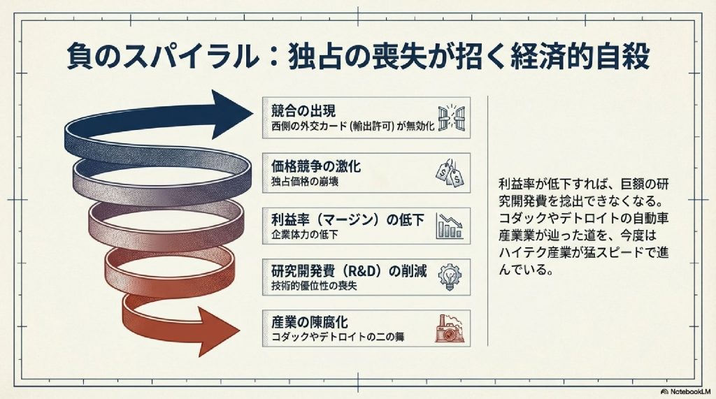 負のスパイラル：独占の喪失が招く経済的自殺