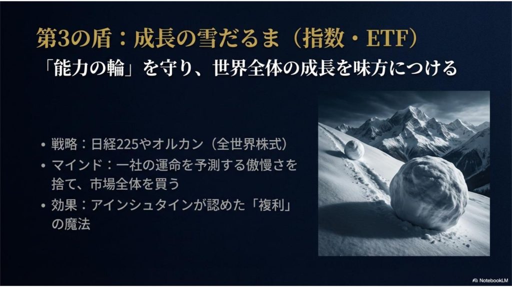 第3の盾：成長の雪だるま（指数・ETF）